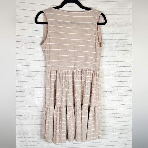 SEE YOU MONDAY STRIPED TIERED MINI DRESS IN CREAMY BEIGE, SZ MEDIUM - Picture 8 of 11